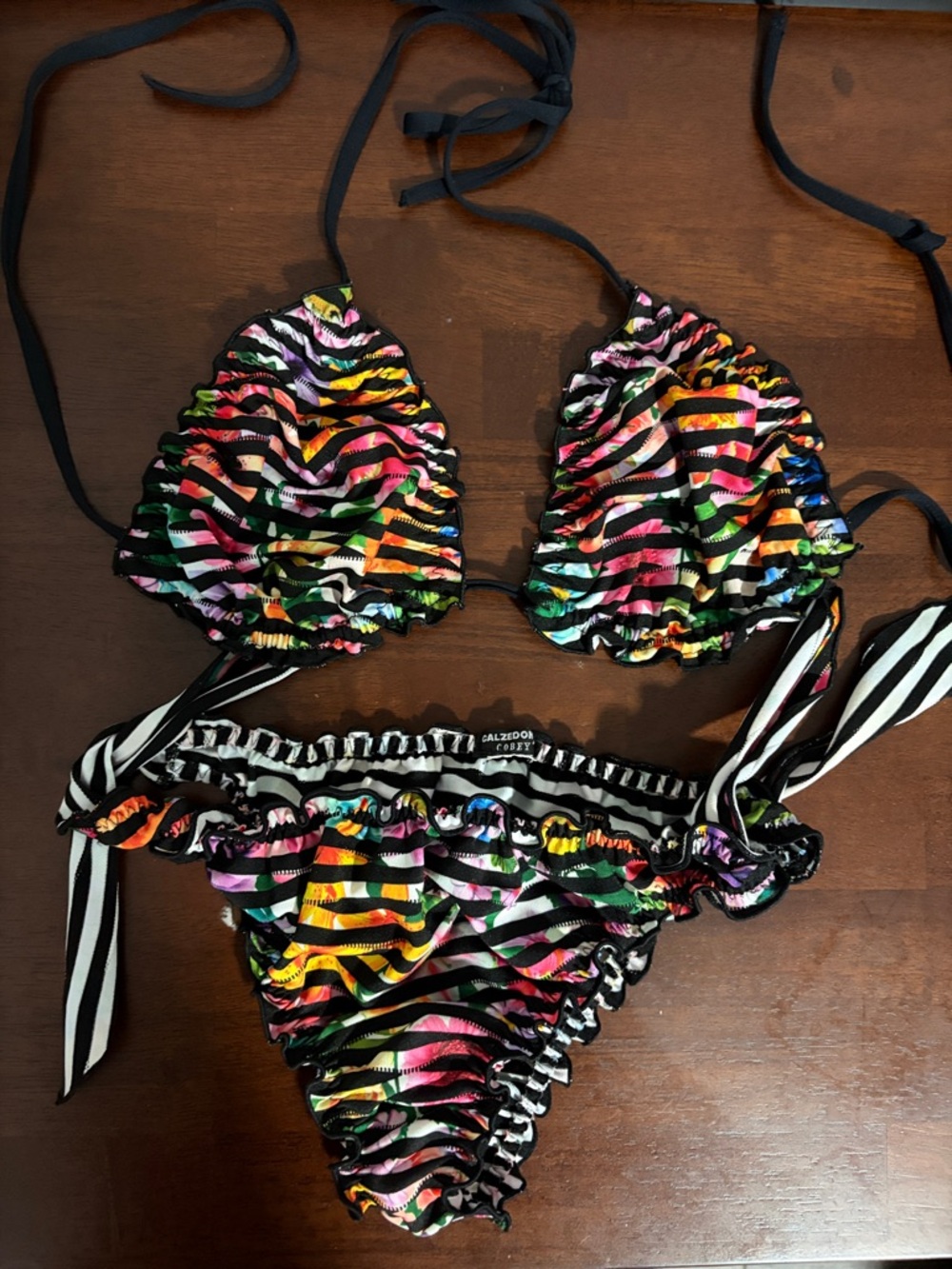 Multicolor Zebra Stripe Ruffle Bikini Set